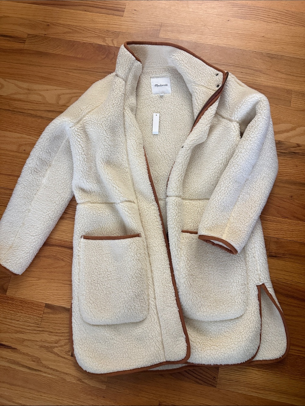 Madewell Cream Sherpa Jacket with Brown Trim